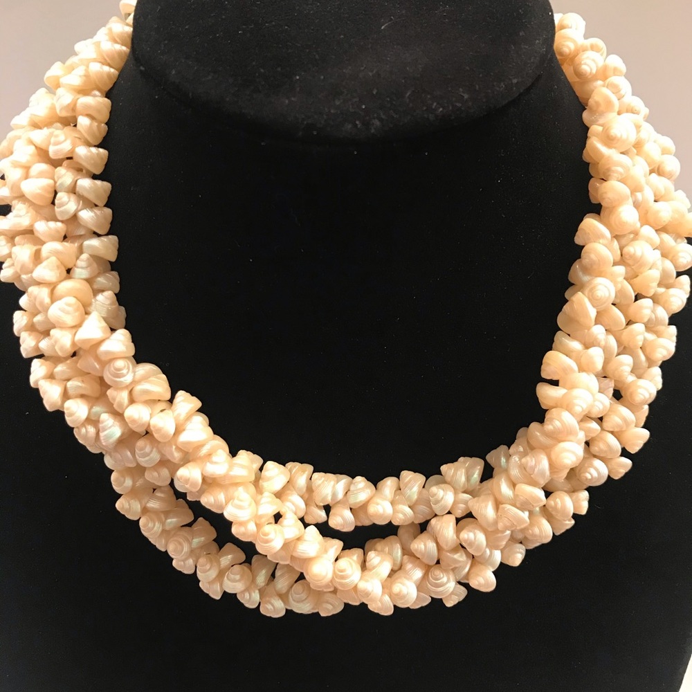 Vintage Iridescent Trochus Shell Necklace & Earrings